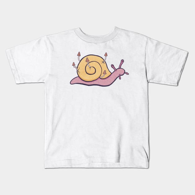 Snail Growing Mushrooms Kids T-Shirt by magicae